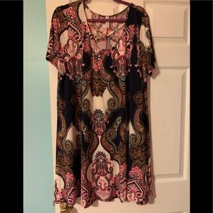 Tunic/dress 3X beautiful print pinks, light teal